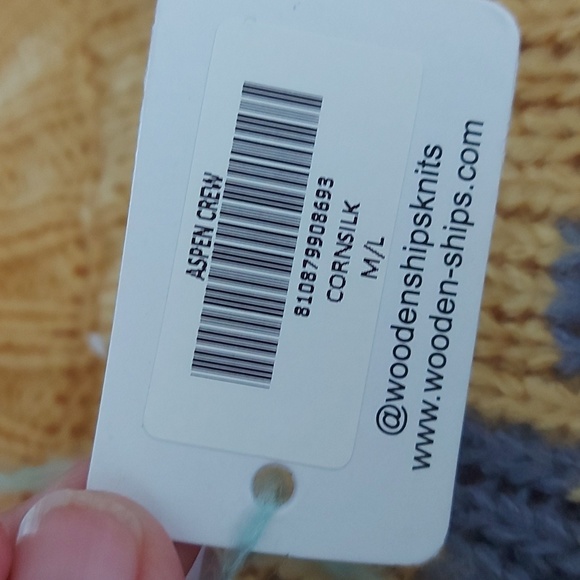 WOODEN SHIPS ASPEN CREW SWEATER Yellow Gray and White Size Large - Picture 3 of 6